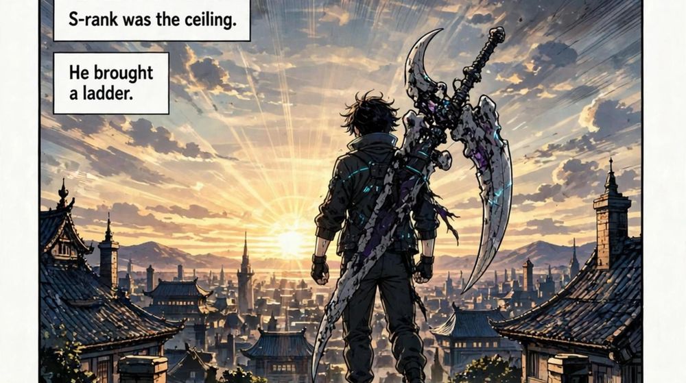 Kai on the rooftop at dawn — He brought a ladder